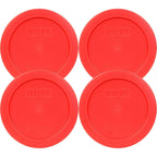Pyrex 7200-Pc 2-Cup Red Food Storage Lid (4-Pack) - Made In Usa | Bpa-Free Plastic | Round Shape | Designed For 7200 Glass Bowl | Dishwasher Safe | Resists Stains And Odors