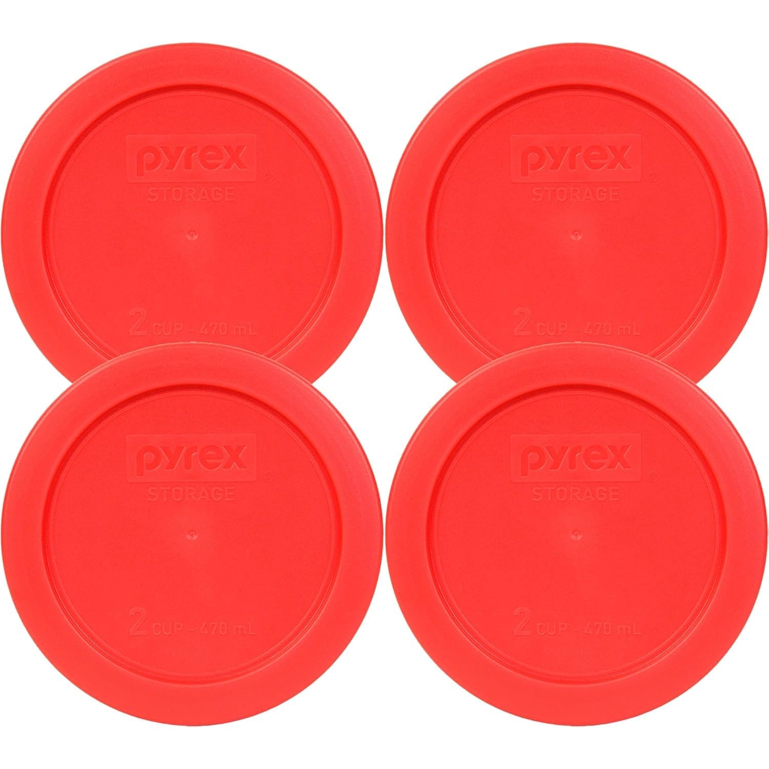 Pyrex 7200-Pc 2-Cup Red Food Storage Lid (4-Pack) - Made In Usa | Bpa-Free Plastic | Round Shape | Designed For 7200 Glass Bowl | Dishwasher Safe | Resists Stains And Odors