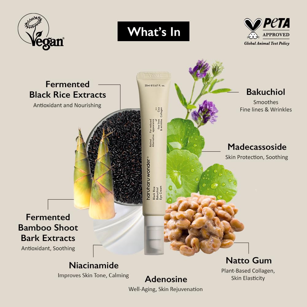 Haruharu Wonder Black Rice Bakuchiol Eye Cream 0.67 Fl.Oz / 20Ml | Anti-Aging, Wrinkle Care, Natural Retinol Alternative | Cruelty Free, Ewg-Green