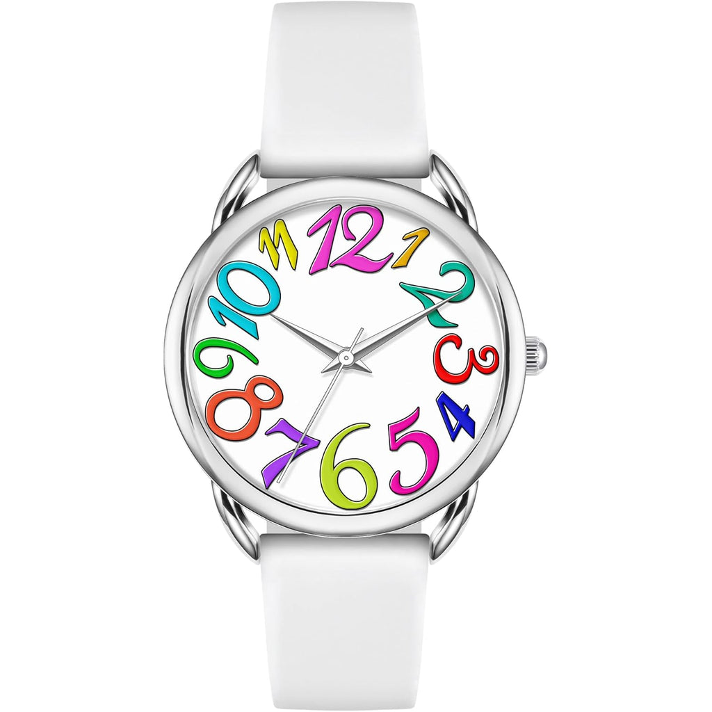 Bisley Watch for Women Big Face Colorful Arabic Numeral Easy to Read Soft Silicone Strap Watch