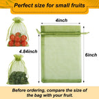 100Pcs Fruit Protection Bags, 4X6 Inch Green Strawberry Netting Cover Drawstring Mesh Bags Pest Barrier For Blueberry Small Fruit