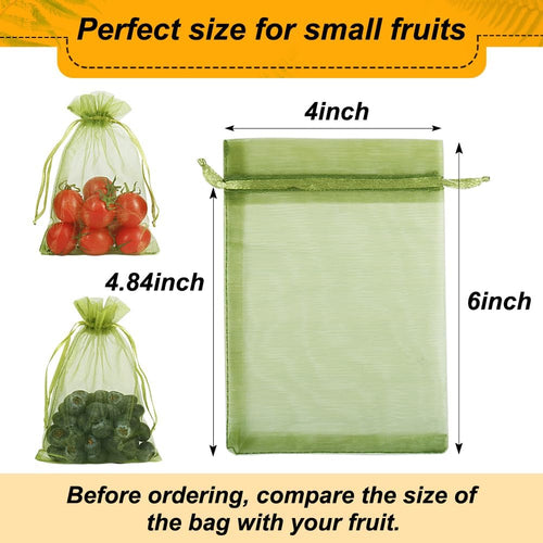 100Pcs Fruit Protection Bags, 4X6 Inch Green Strawberry Netting Cover Drawstring Mesh Bags Pest Barrier For Blueberry Small Fruit