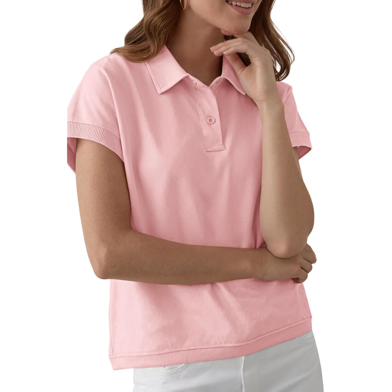 Womens Cap Sleeve Polo Shirts Summer V Neck Collared Tops Casual Loose Fit Boxy Tees