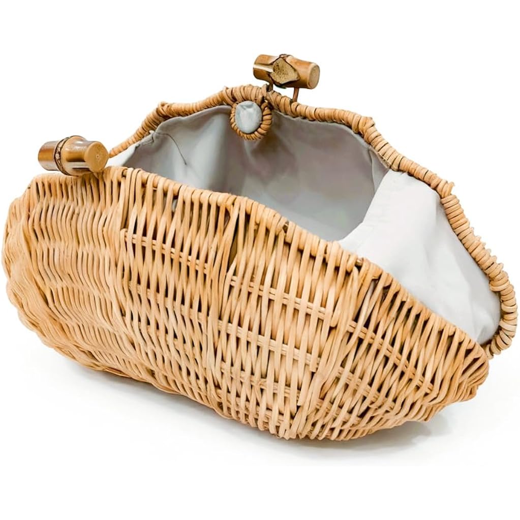 Cuxva Handwoven Shell Rattan Clutch For Women Summer Beach Straw Bags Sea Shell Clutch Purse