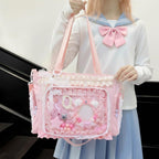Ita Bag With Diy Accessory Kit - Clear Window Y2K Kawaii Lace Crossbody Bag With Display Insert For Pins & Button Badges