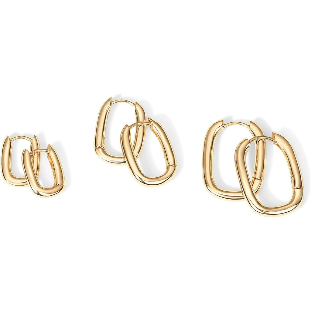 PAVOI 18K Gold Plated 925 Sterling Silver Posts Small Hoop Earrings for Women - Trendy Geometric Plain Chunky Huggie Earscape Piercing Pack - Hypoallergenic Everyday Gold Hoop Earrings Set