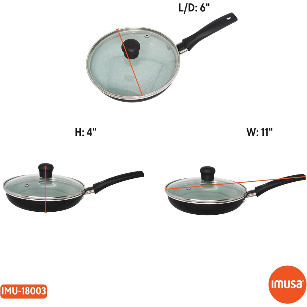 IMUSA 6.3” Gray Speckled Ceramic Mini Fry Pan with Glass Lid – PFAS Free Nonstick Small Skillet for Eggs, Mini Omelets, Crepes & Single Servings, Matte Black Exterior