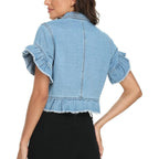 Miss Moly Women'S Denim Jacket Ruffle Sleeve Button Down Distressed Summer Cropped Jean Jackets