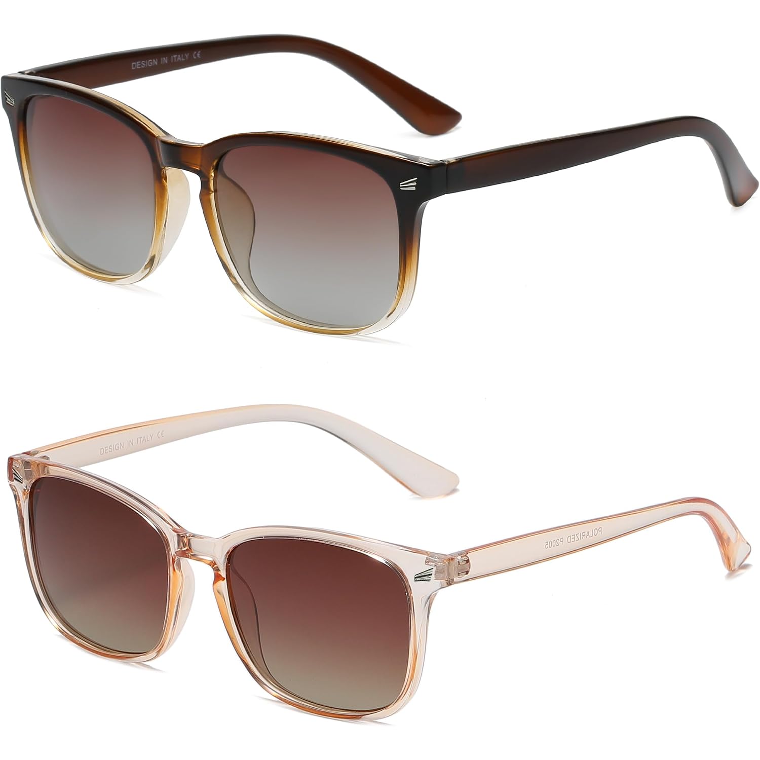Polarized Sunglasses for Women Classic Retro Style UV400 Protection A3 Brown/Brown+transparent Brown(2 Pack)