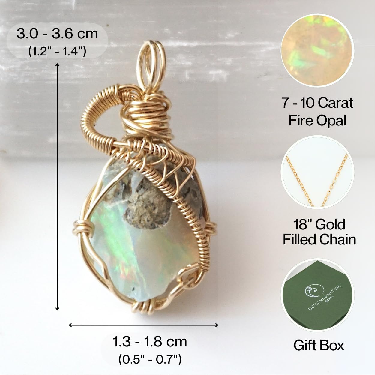 Designs by Nature Gems Raw Pendant Necklace – Wedding Gift Jewelry, 18" 14k Gold Filled Chain