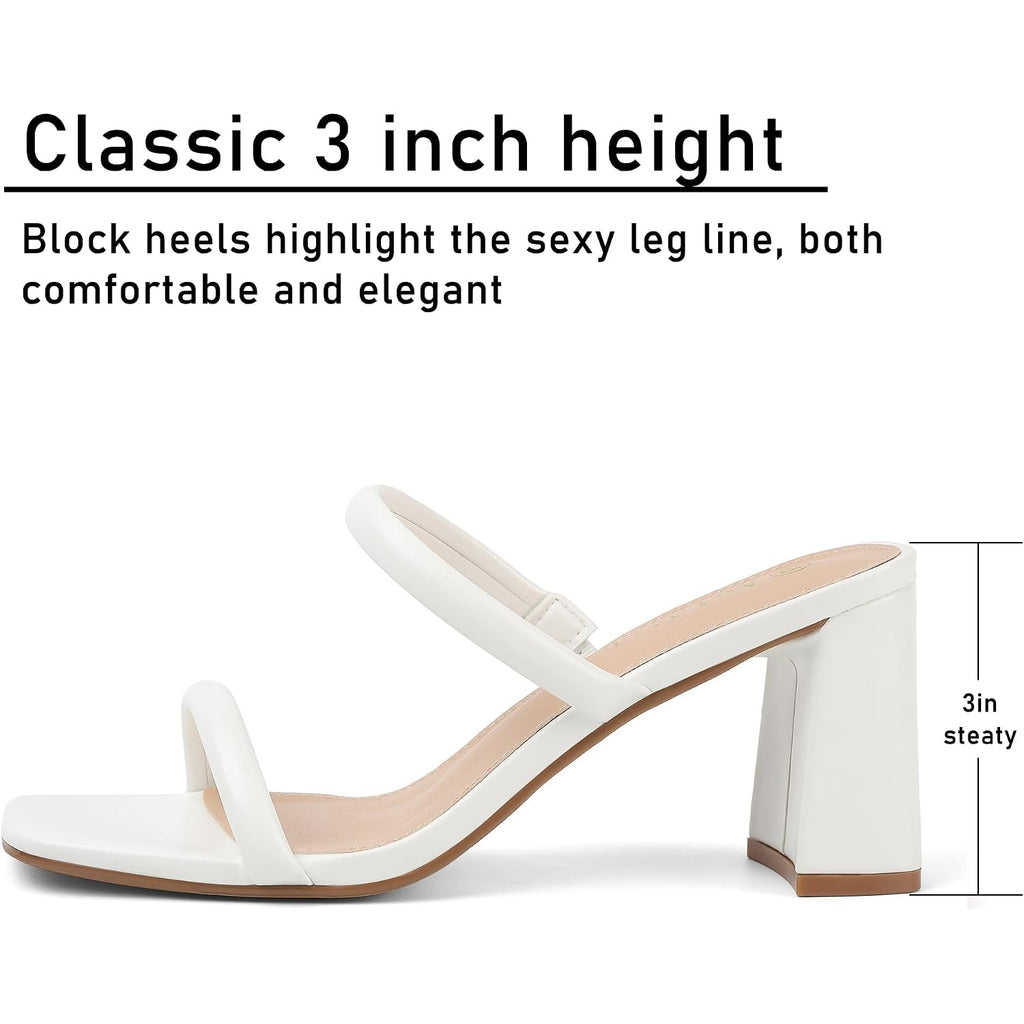 Avidirk Women'S Square Open Toe Heeled Sandals Two Strap Mules Slip On Block Chunky Mid Heels Sandals