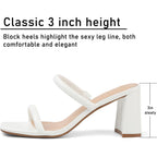 Avidirk Women'S Square Open Toe Heeled Sandals Two Strap Mules Slip On Block Chunky Mid Heels Sandals