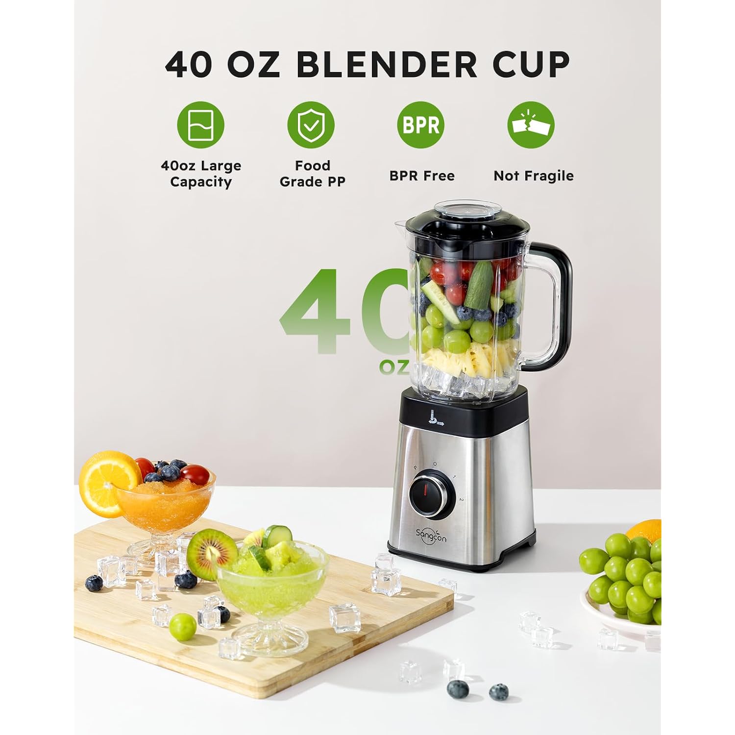 Sangcon Blenders And Food Processor Combo For Kitchen, 5 In 1 Blender For Shakes And Smoothies, Meat Chopped, Grinding & More, 40 Oz Jar & 17Oz Cup With To-Go Lid, Stainless Steel Silver