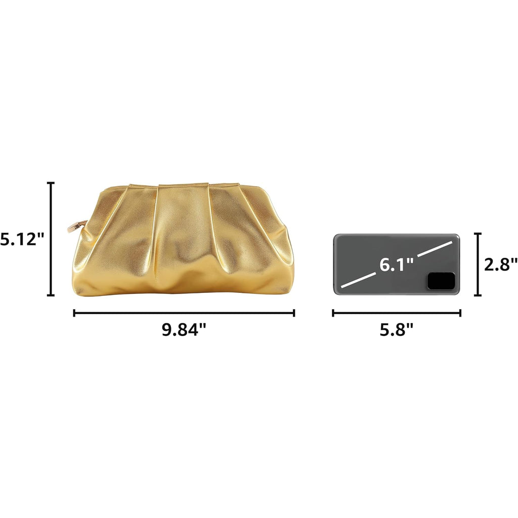 Evening Bag For Women Ruched Clutch Purse Detachable Metal Chain Crossbody Bag
