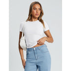 Womens Basic T Shirts - Stretchy Soft Slim Fit Short Sleeve Y2k Cute Summer Crop Workout Tops