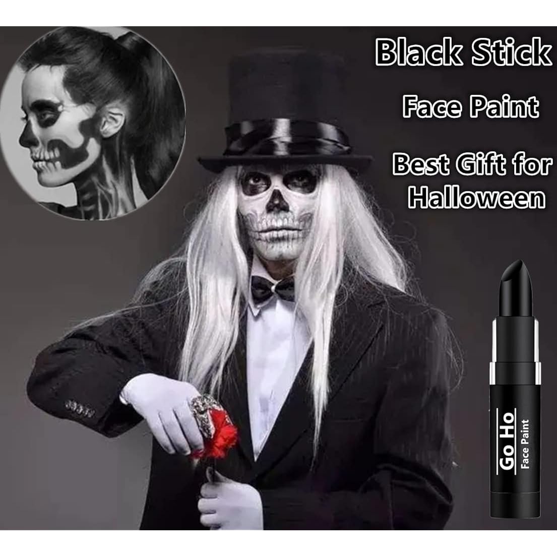Go Ho Makeup Clown Black Cream-Blendable Stick - Face Body Paint for Professional SFX, Cosplay Costume - Safe Facepaint, Nose & Lip Smacking, Eye Black for Baseball/Football, Sports, Halloween