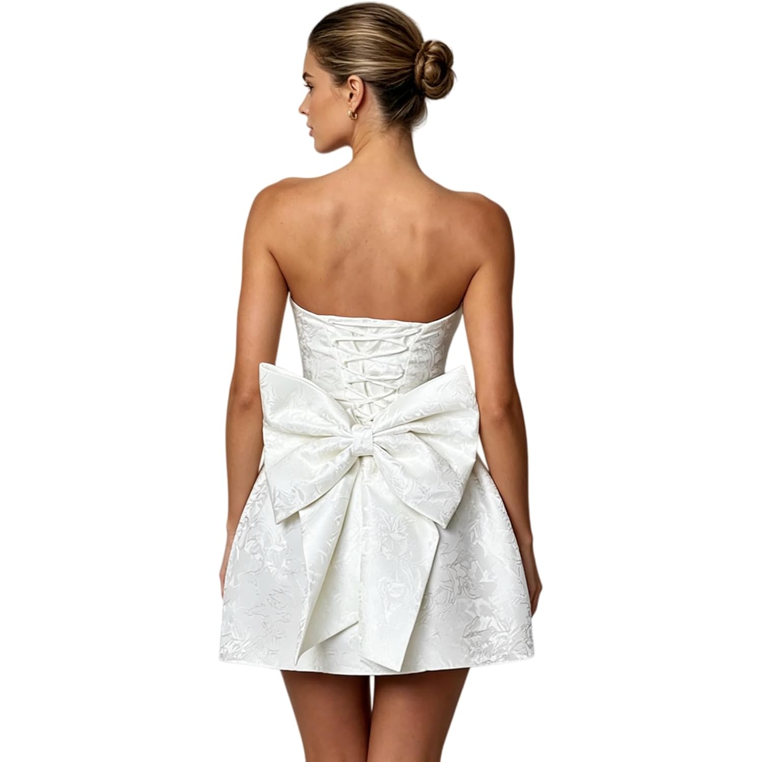 Jumisee Embroidery Satin Homecoming Dress With Bow Modest Strapless Mini Dresses A Line Short Prom Dress Party Gown