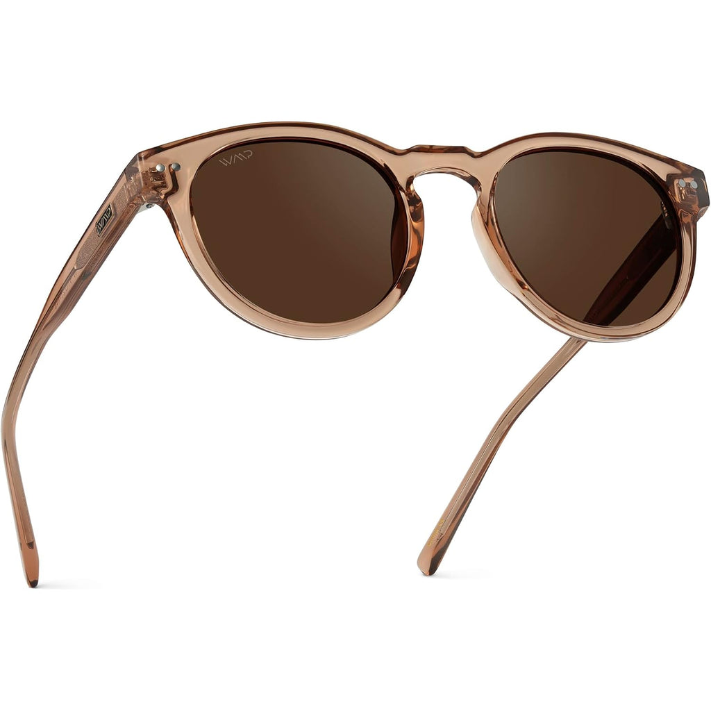 WearMe Pro Round Polarized Sunglasses for Women - Retro Classic UV400 Protection for Driving & Everyday Wear Light Crystal Brown / Brown Lens
