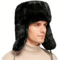 SIQITECHNO Men Winter Trapper Russian Trooper Hat Faux Fur Ushanka Eskimo Earflap Pilot Hat Furry Windproof Hunting Ski Cap