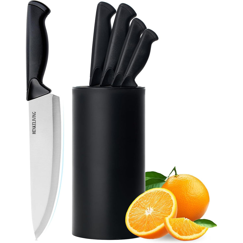 Knife Set, 6-Piece Kitchen Knife Set, German High Carbon Stainless Steel, Durable & Easy Clean Knife Block, Black