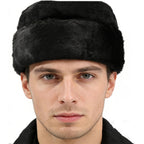 SIQITECHNO Mens Winter Trapper Hat Faux Mink Fur Russian Ushanka Cossack Style Trooper Hat Warm Dad Cap Outdoor Hunting Snow Skiing Cap Black