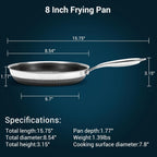 8 Inch Tri-Ply Stainless Steel Hybrid Frying Pan, Ceramic Nonstick Skillet, Induction & Oven Safe 600°F, PFAS/PFOA Free Professional Clad Cookware