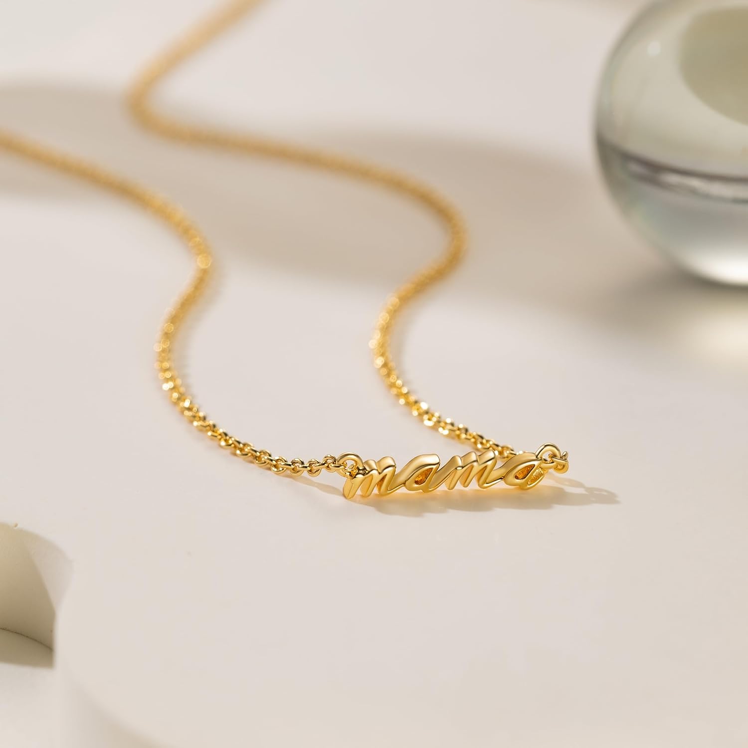 Gold Pendant Necklaces for Women 14K Gold Necklaces for Women Letter Necklace Simple Strong and Full of Love Charm Mama Pendant Necklace for Mom With Adjustable Length (16-18) Inches