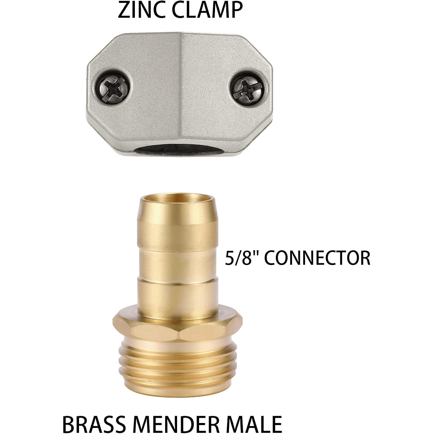 Zinc And Brass Male Clamp Coupling,Fits 3/4" Or 5/8" Garden Hose Repair Fitting | Sanpaint Zinc And Brass Male Hose End Repair
