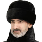 Men Winter Trapper Hat Faux Mink Fur Trooper Hat Russian Ushanka Cossack Hunting Dad Hat Outdoor Ski Snow Cap