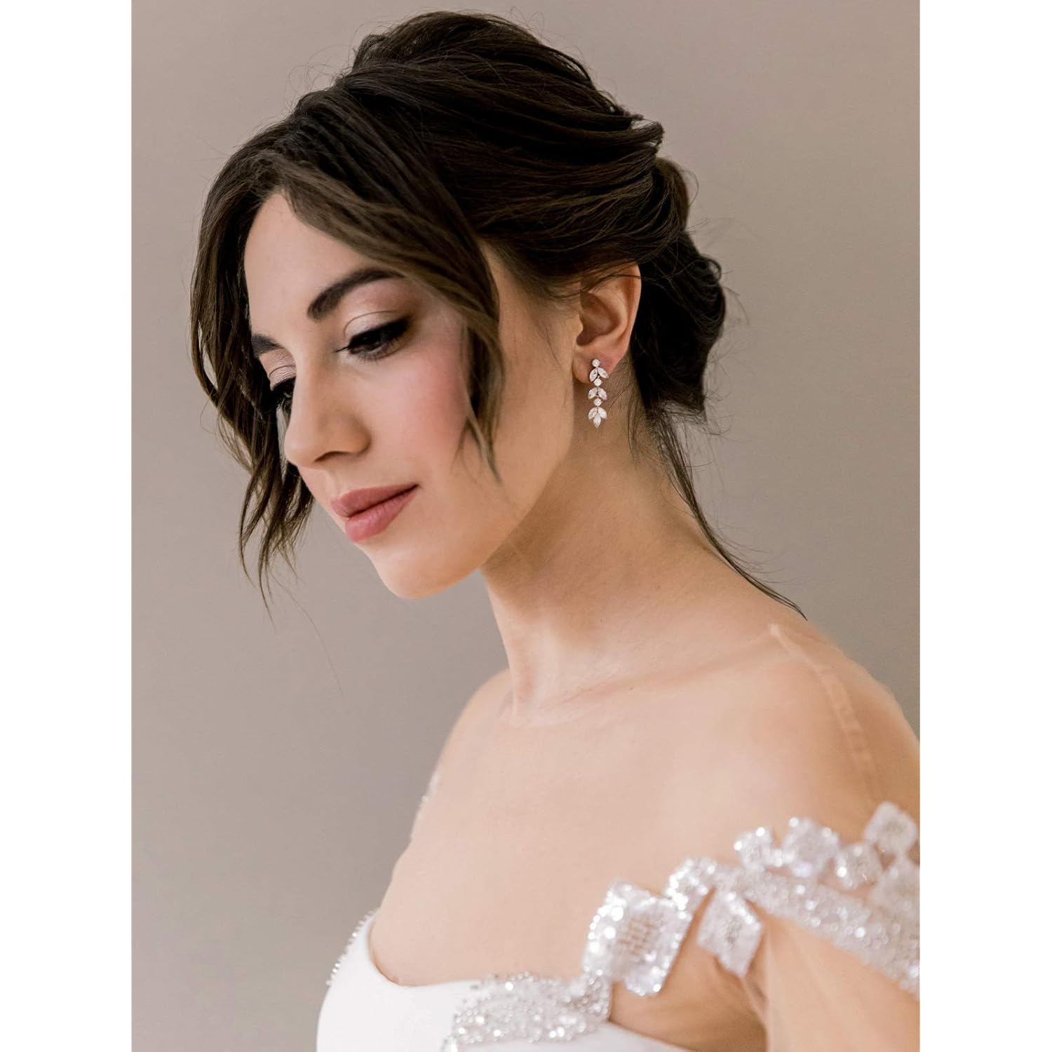 SWEETV Cubic Zirconia Wedding Earrings for Brides Bridesmaids, Elegant Marquise Bridal Dangling Earrings, Crystal Drop earrings for Women Jewelry Gifts
