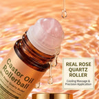 2Pcs Castor Oil With Rose Quartz Roller - 100% Cold Pressed Moisturizing Oil With Rose Quartz Roller Ball For Face And Body, Hair, Eyebrows, Moisturize Skin