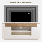 Okd Modern 70" Tv Stand, Entertainment Center For Tvs Up To 80", Media Console With Large Open Storage & Side Cabinets, Thick Wood Design For Living Room, Antique White