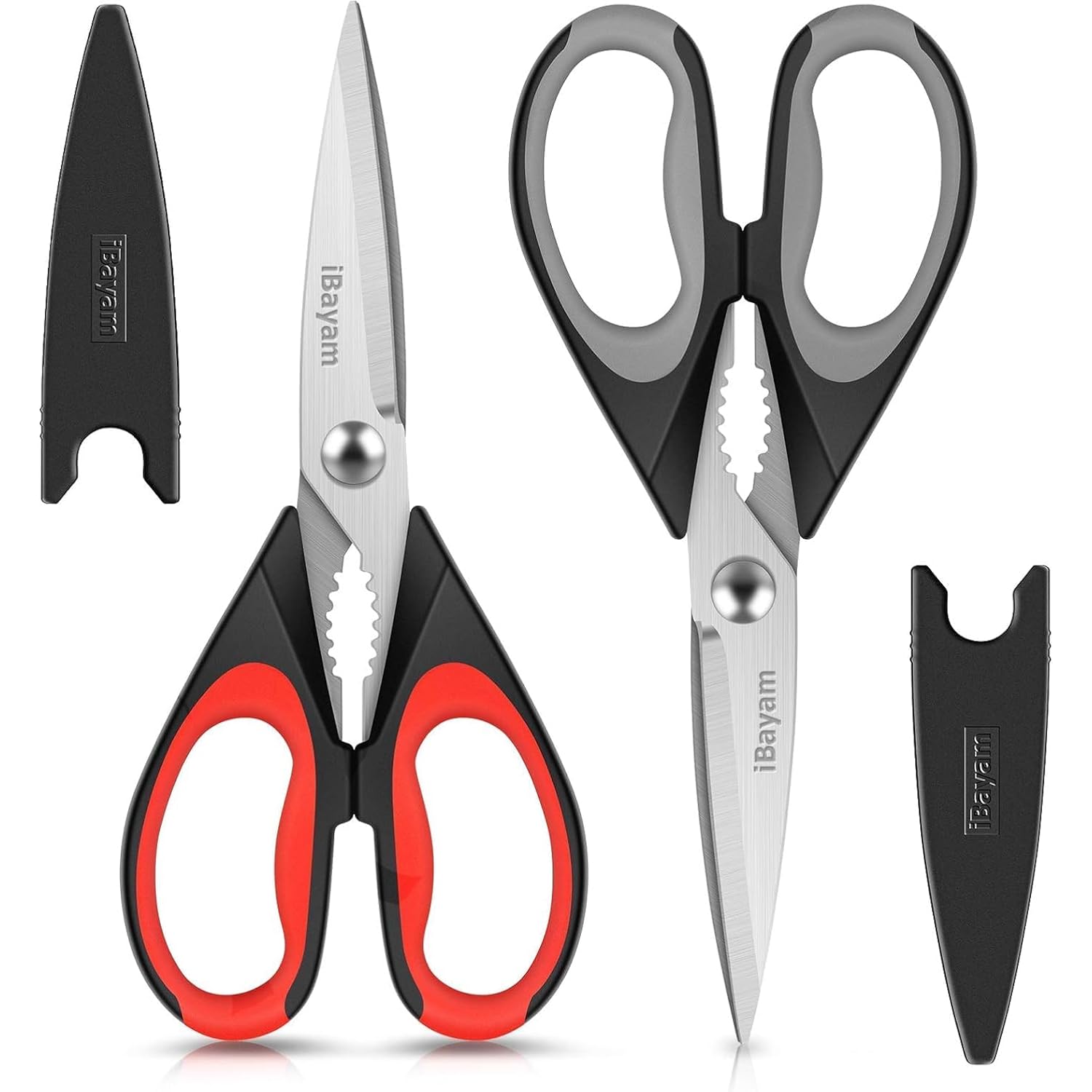 Ibayam Kitchen Scissors Shears All Purpose Heavy Duty, Protective Sheath | 2-Pack, Ultra-Sharp Stainless Blades, Soft Comfort-Grip, Dishwasher Safe, Cutting Food Cooking Meat Poultry Kitchen Utensils