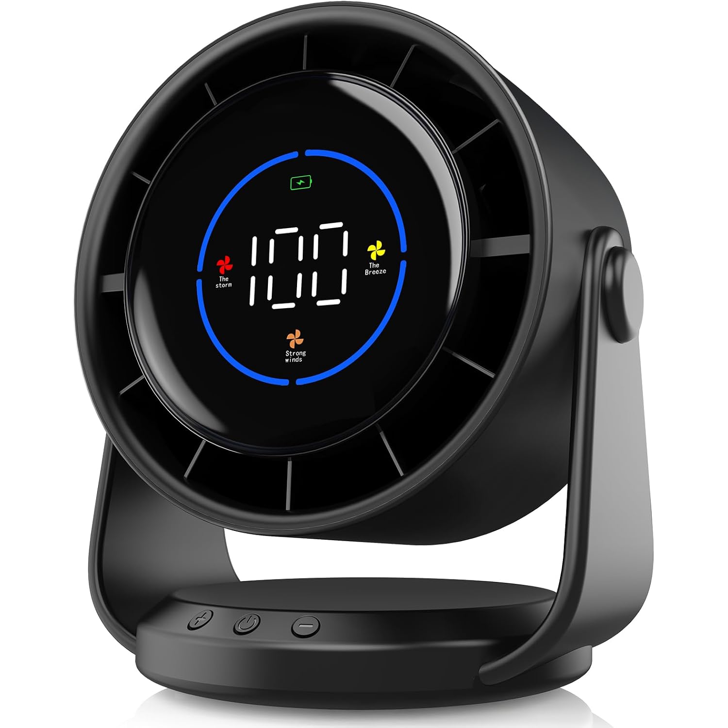 Desk Fan, Turbo Table Fan For Bedroom, 100-Speed Digital Display, Low Noise, 105° Adjustable Tilt, 7.5-Inch, Rechargeable Battery, Wall-Mouted Design For Home, Office, Travel Dark Black