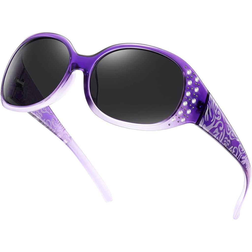 Polarized Sunglasses For Women, Rhinestone Wrap Around Sunglasses With Uv400 Protection