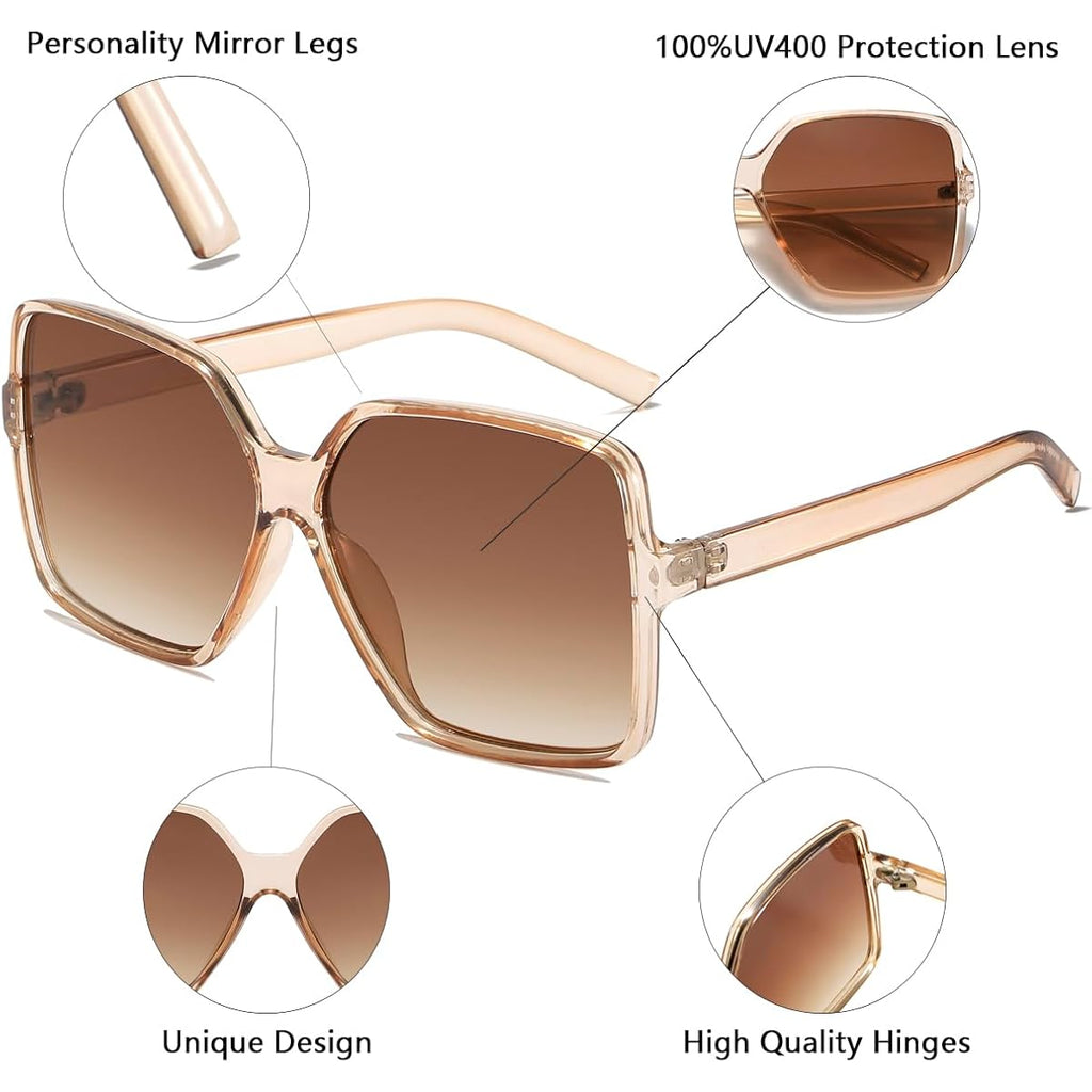 Women'S Chic Square Oversized Sunglasses Big Large Wide Fashion Shades For Women Men 100% Uv Protection