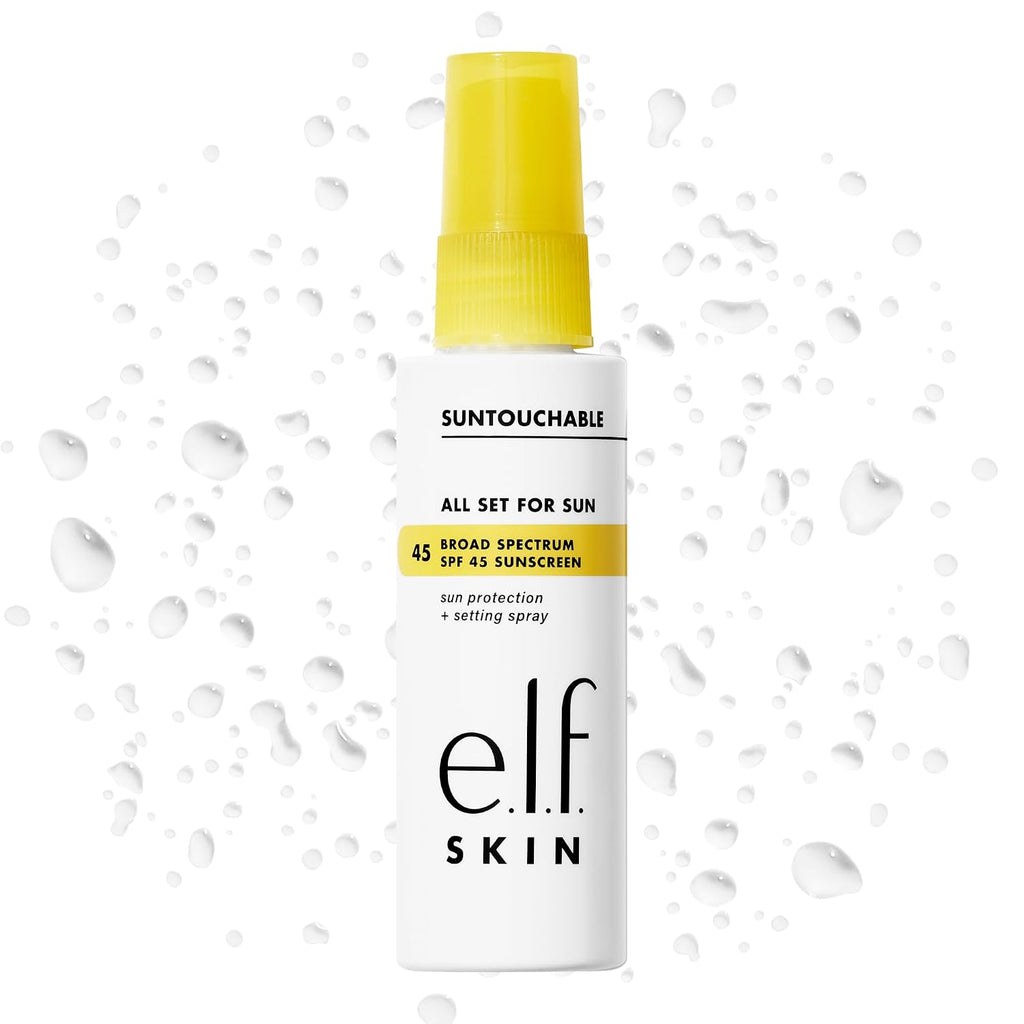 E.L.F. Skin All Set For Sun Spf 45 Setting Spray, Clear Makeup Setting Mist + Sunscreen, Weightless Spf Face Protection & Makeup-Locking Spray, Vegan & Cruelty-Free