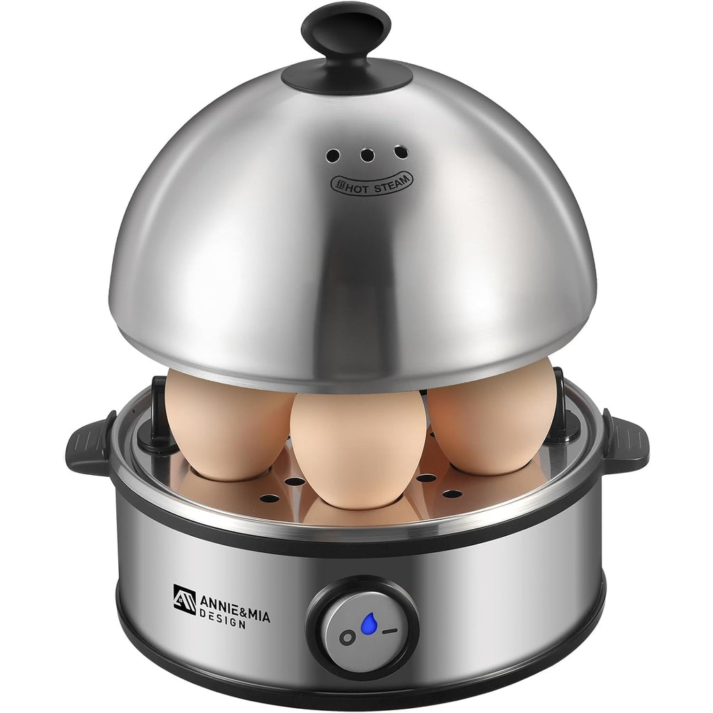 Annie & Mia Design Electric Egg Cooker, All Stainless Steel 7 Egg Capacity Egg Boiler, 360W, Hard, Medium, Soft Boiled Egg Poacher, Egg Steamer, Multi-Function, Auto Shut-Off Function, Bpa-Free