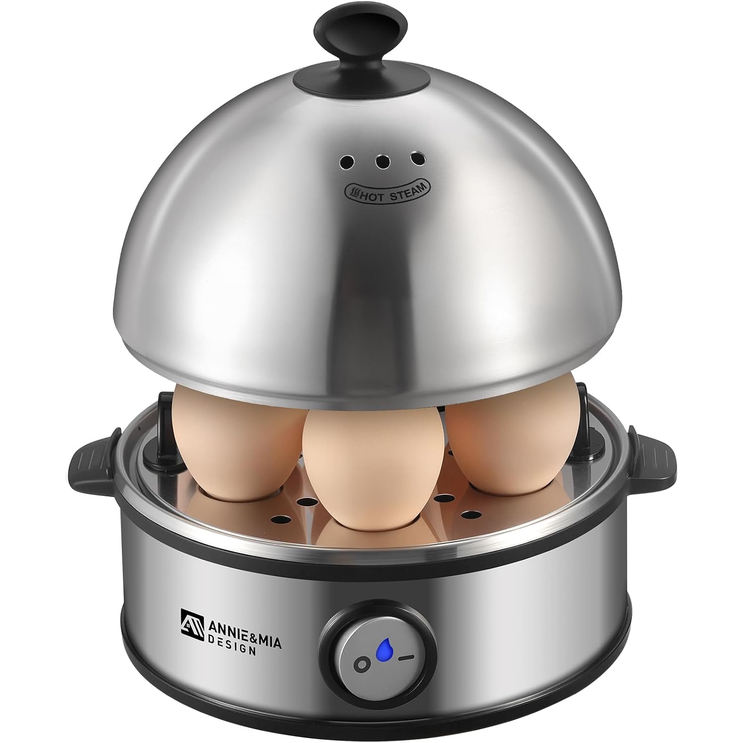 Annie & Mia Design Electric Egg Cooker, All Stainless Steel 7 Egg Capacity Egg Boiler, 360W, Hard, Medium, Soft Boiled Egg Poacher, Egg Steamer, Multi-Function, Auto Shut-Off Function, Bpa-Free