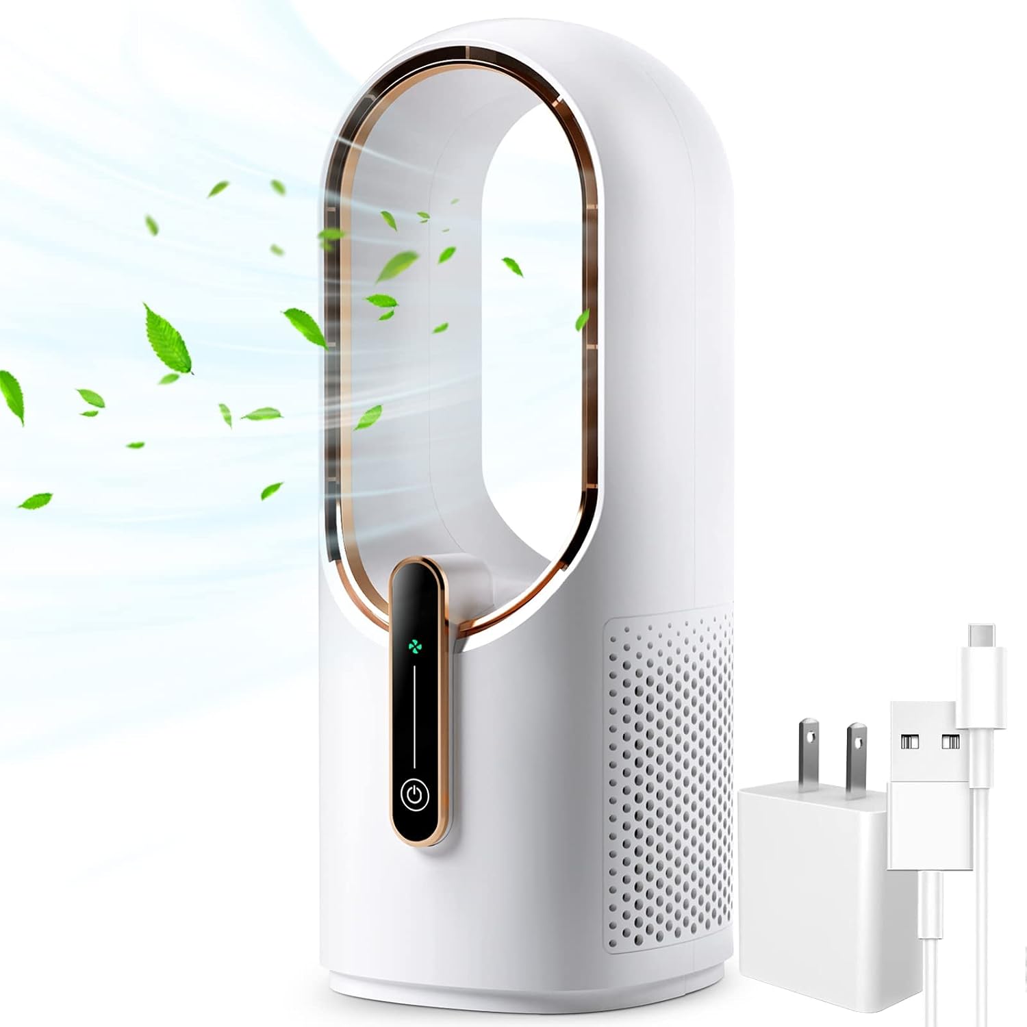 Konsiden Desk Fan Bladeless, 11.8 Inch Office Fan Small, Quiet, 3 Speed Adjustment, Touch Control, Easy To Clean, Desk Fans Small Quiet, Ideal For Office, Living Room, Bedroom
