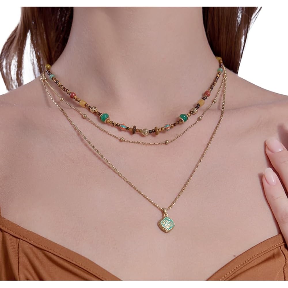 boho layered Original design Retro style multi-layer beaded necklace Fashion women's gold-plated necklace M3396