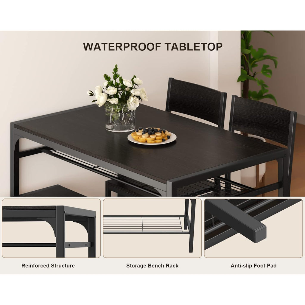 Gizoon Kitchen Table And 2 Chairs For 4 With Bench, 4 Piece Dining Table Set For Small Space, Apartment