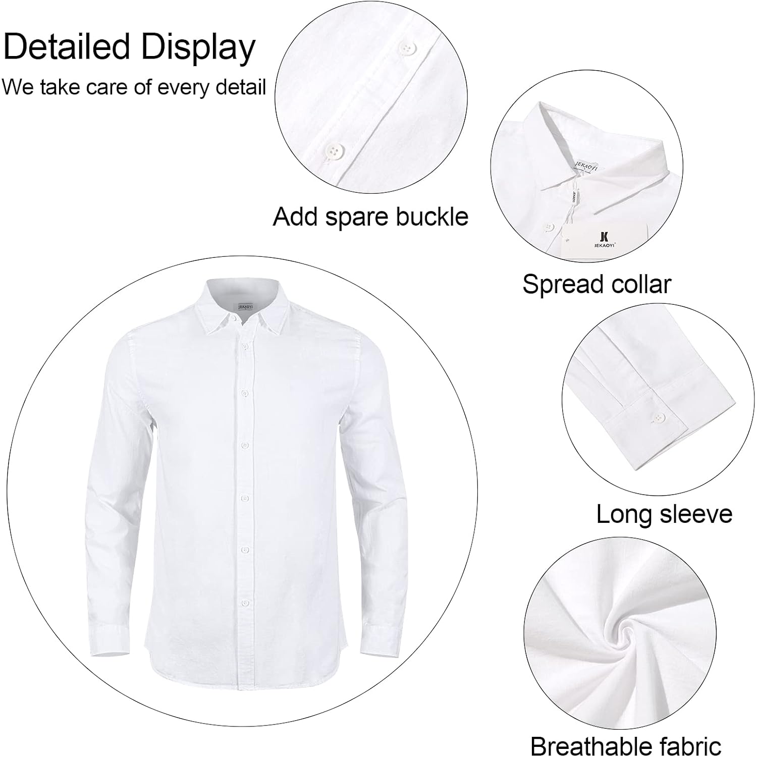 Jekaoyi Mens Summer Casual Long Sleeve Cotton Linen Shirts Button Up Solid Plain Roll-Up Sleeve Beach Shirts