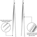 Kitchen Cooking Tongs Tweezers - 2Pcs 12" Stainless Steel Kitchen Utensils, Metal Fine Tweezers Tongs With Precision Serrated Tips For Chef, Serving Food, Grill, Culinary, Pasta, Salad, Bbq