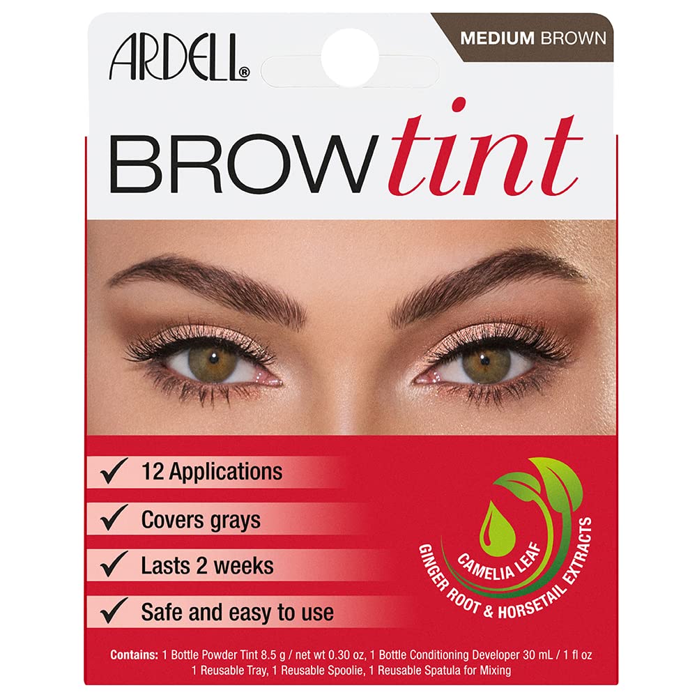 Ardell Brow Tint Kit, Medium Brown Eyebrow Tint Dye, Brow Color, 1 Pack | Enhances Brows With Natural Extracts, Complete Long-Lasting Colors For Fuller, More Defined Eyebrows, Lasts Up To 2 Weeks