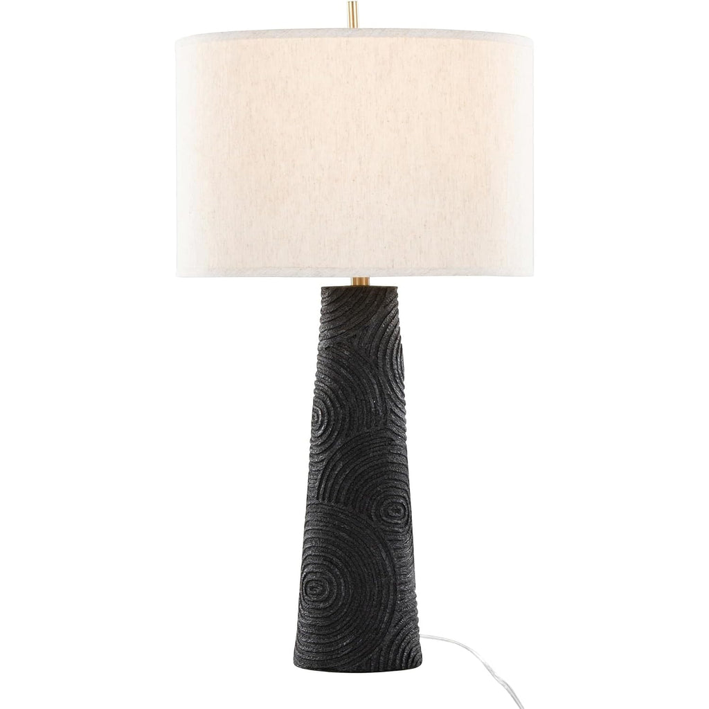 Lumisource Kona 31" Contemporary Polyresin Table Lamp In Matte Black Polyresin, Modern Brass And Natural Linen Shade From Grandview Gallery Set Of 2