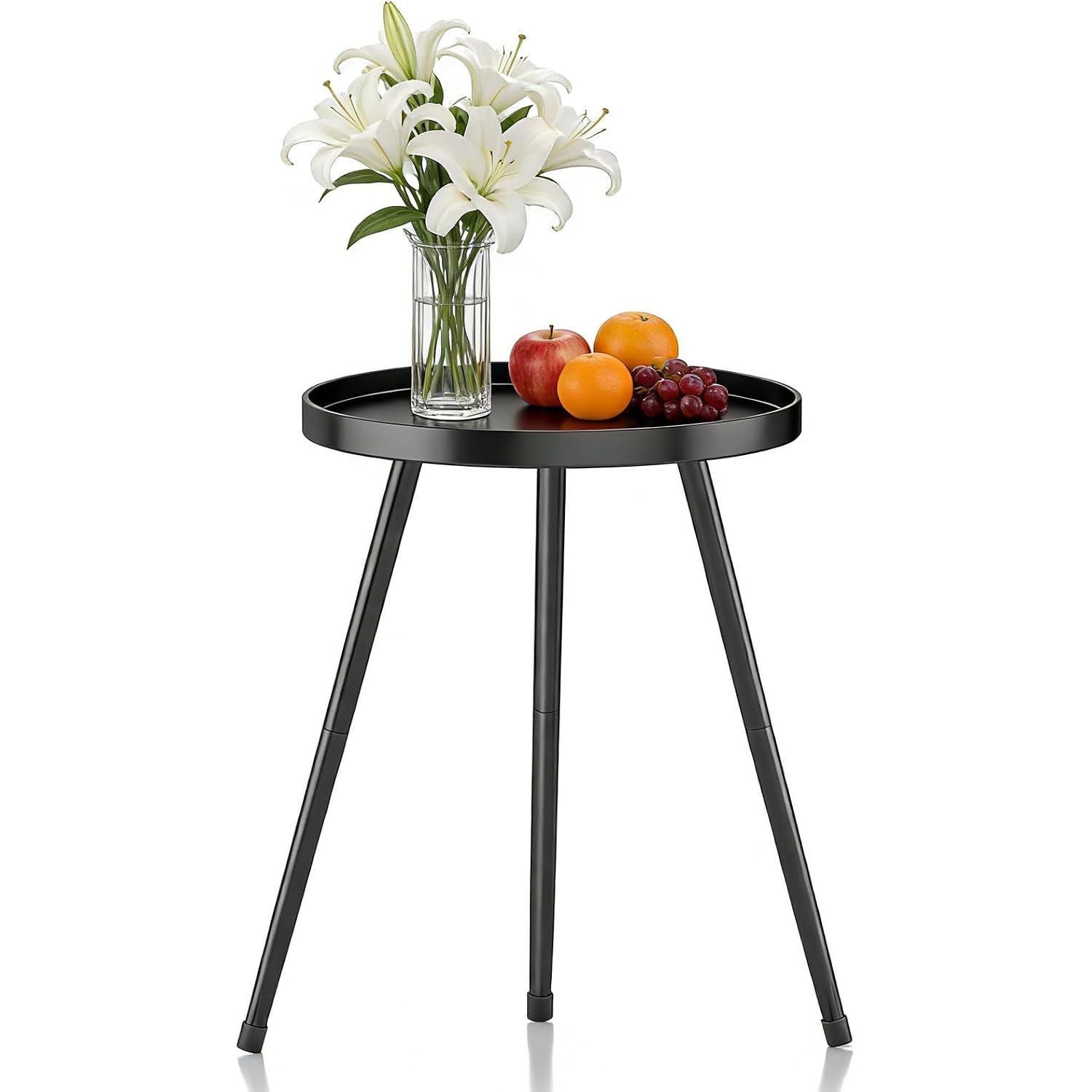 Small Round Side Table Metal End Table Outdoor Black Side Table Mid-Century Modern Accent Table For Office Bedroom Balcony And Small Spaces.