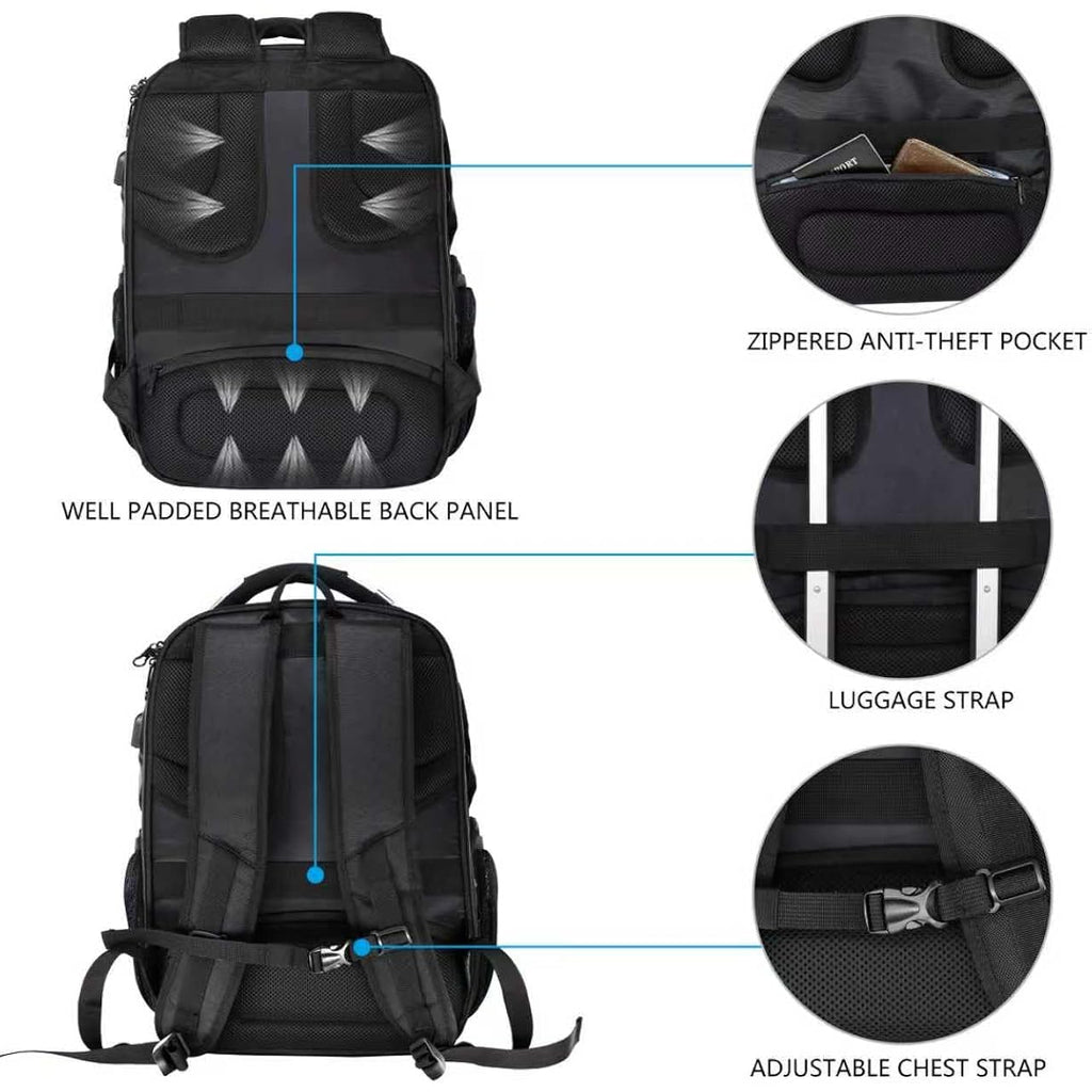 Kroser Tsa Friendly Travel Laptop Backpack 17.3 Inch Xl Computer Backpack Water-Repellent College Daypack Business Backpack With Rfid Pockets & Usb Port For Men/Women-Black