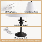 Metal Table Lamp For Bedroom, Pack Of 2, Black Base (Bulb Not Included) | Modern Decor Lighting For Living Room Bedside Nightstand Office, White Linen Fabric Shade Desk Lamp With Black Metal Base