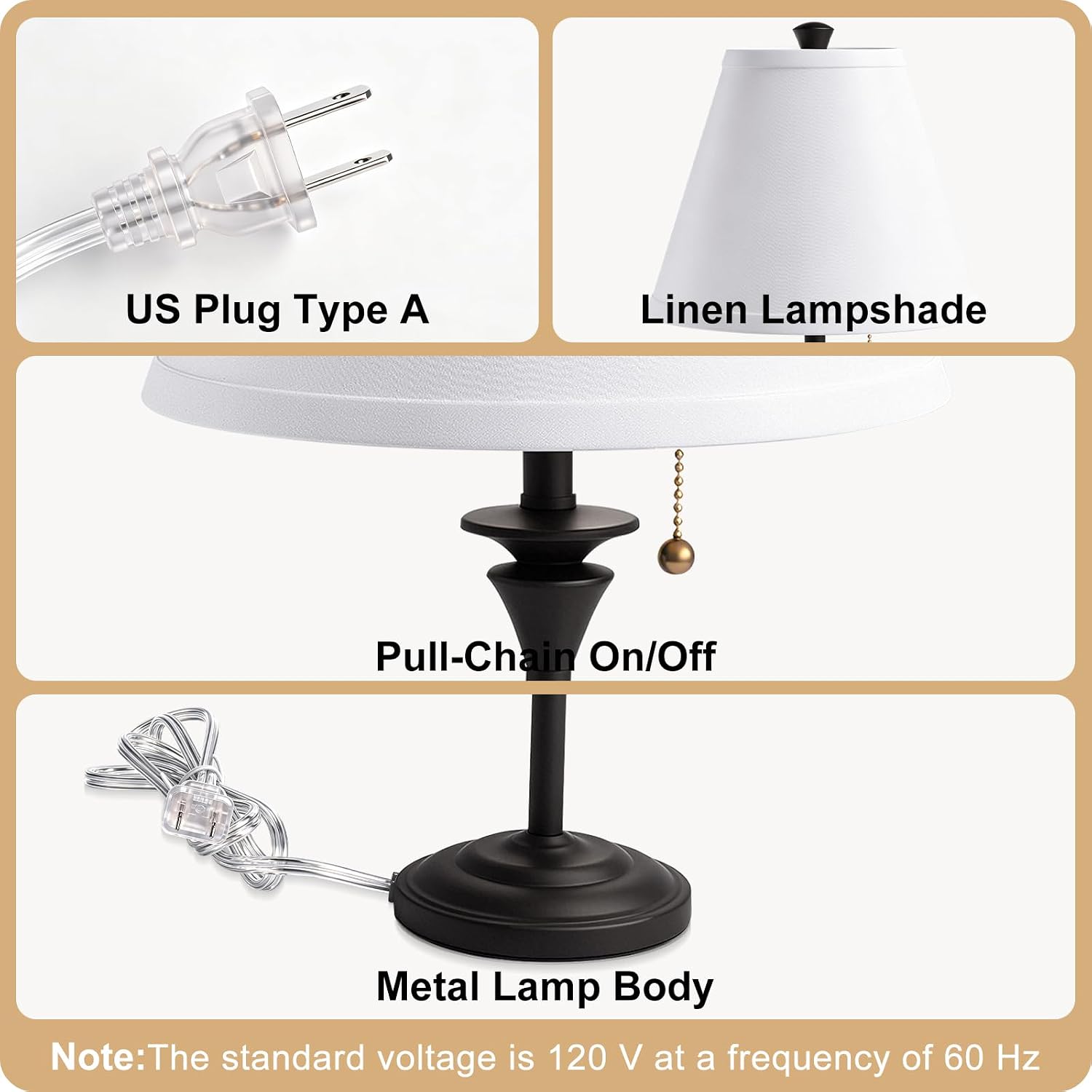Metal Table Lamp For Bedroom, Pack Of 2, Black Base (Bulb Not Included) | Modern Decor Lighting For Living Room Bedside Nightstand Office, White Linen Fabric Shade Desk Lamp With Black Metal Base
